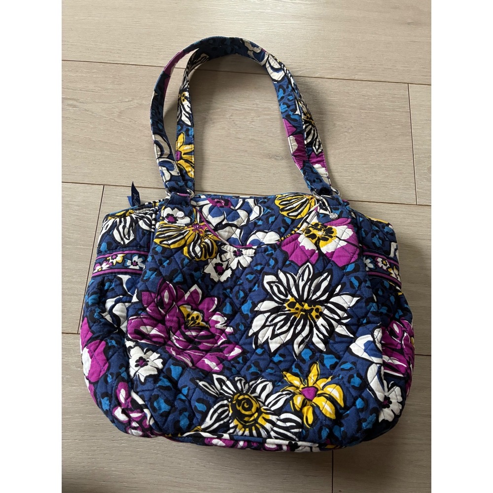 Vera Bradley African Violet Quilted Floral Leopard Print Tote Shoulder‎ Bag Blue